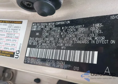 2008 Lexus Gx 470 from USA, damaged, VIN JTJBT20X280153772